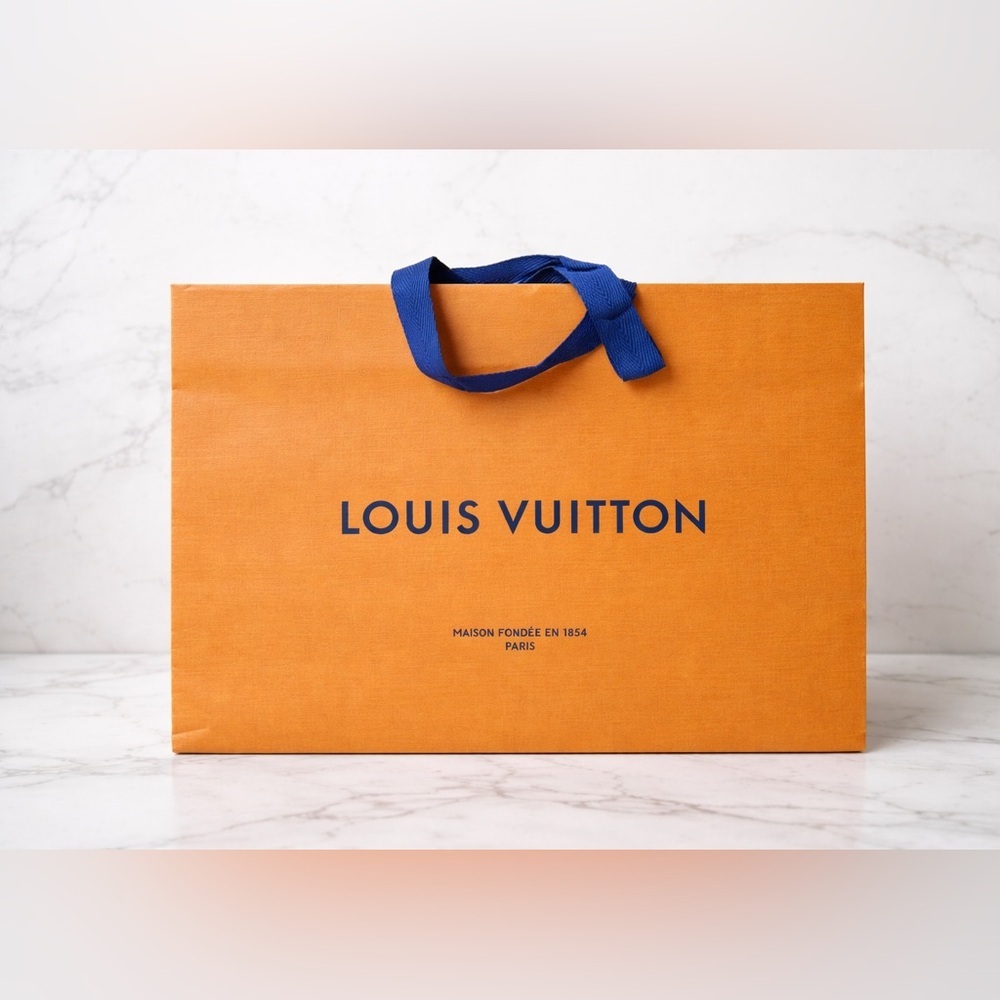 Louis Vuitton Large Shopping Bag Orange LV Gift Bag Blue Handles EUC Authentic